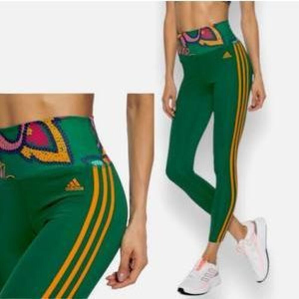 Adidas x Farm Rio Bold Green Leggings XS Designer Luxury Gym Workout